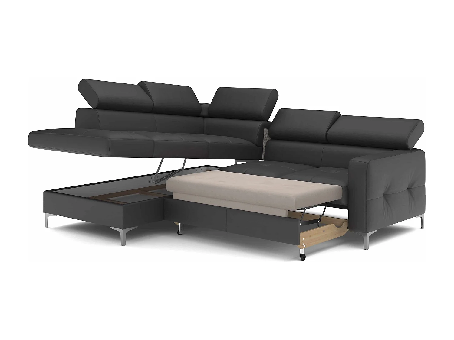 MYHOMELANDO Sammy echt leren hoekbank – L-vorm met slaapfunctie en opbergruimte
