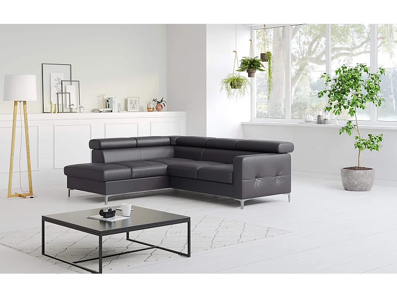 MYHOMELANDO Sammy Echtleder Ecksofa – L-Form mit Schlaffunktion und Bettkasten