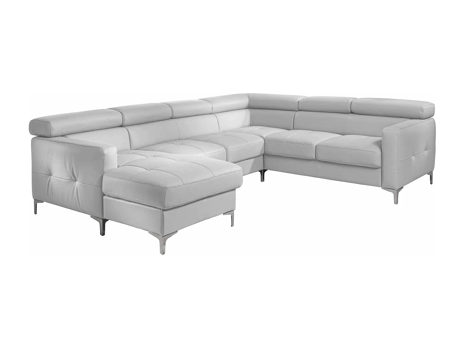 MYHOMELANDO Sammy Echtleder Wohnlandschaft – U-Form mit Schlaffunktion, Bettkasten und verstellbaren Kopfstützen