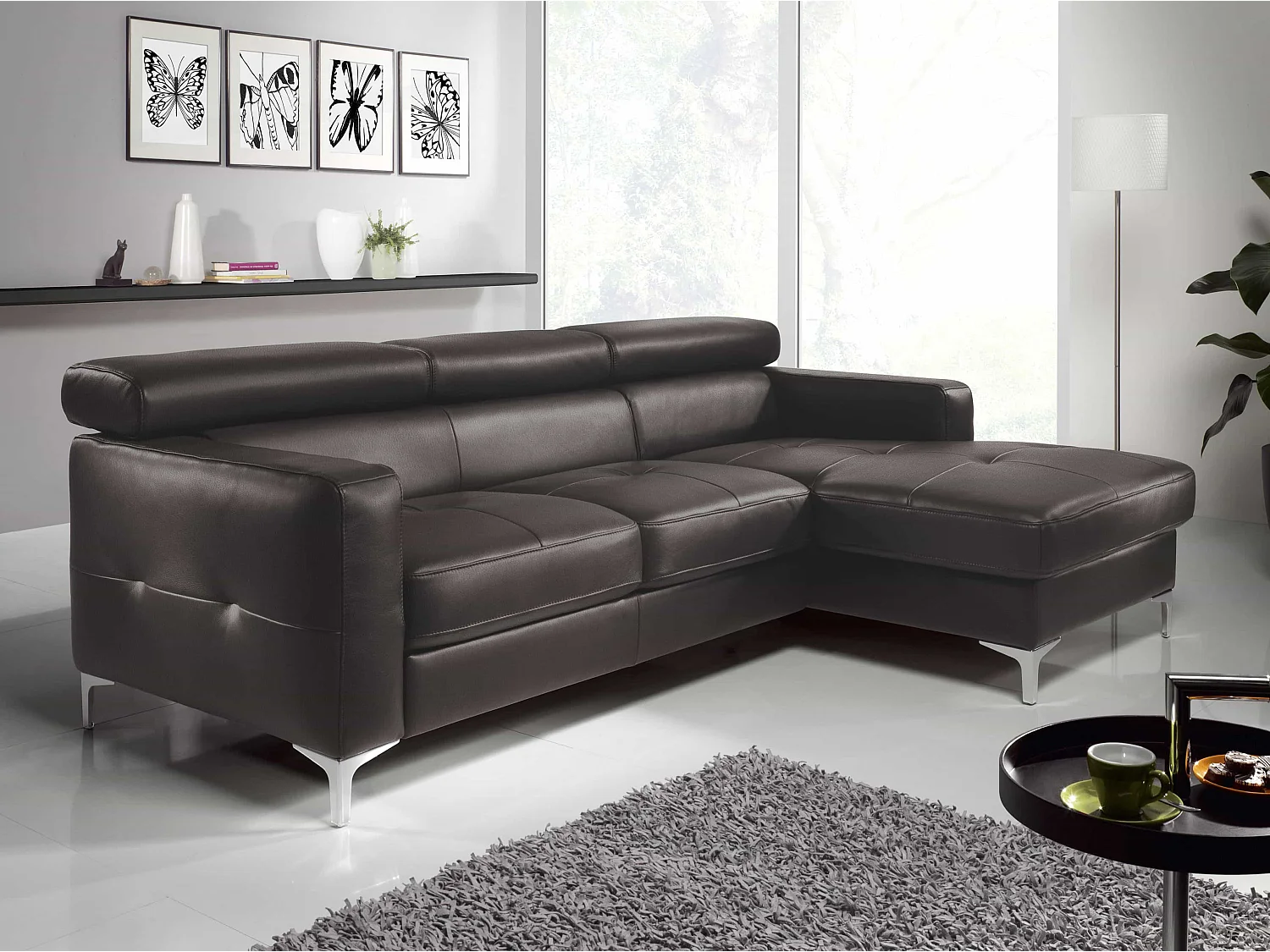 MYHOMELANDO Sammy echt leren hoekbank – L-vorm met recamière, slaapfunctie en opbergruimte