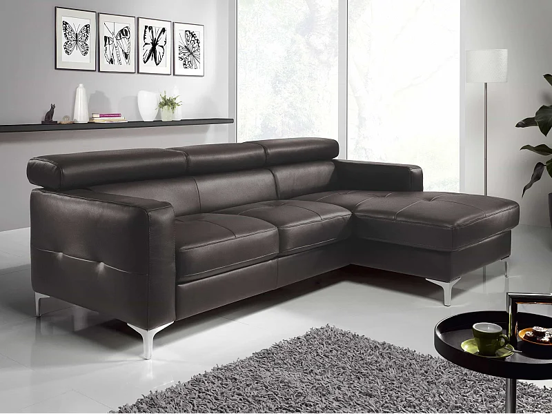 MYHOMELANDO Sammy Echtleder Ecksofa – L-Form Recamiere mit Schlaffunktion und Bettkasten