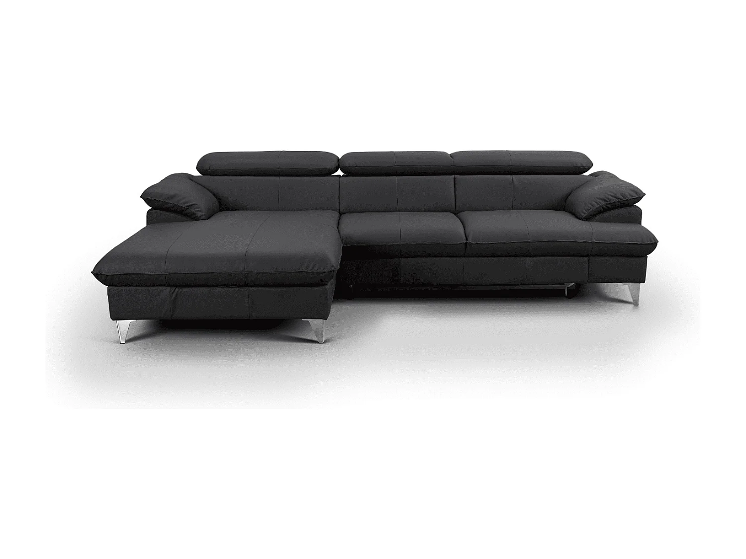 MYHOMELANDO David hoekbank echt leer – L-vorm met slaapfunctie, opbergruimte en verstelbare hoofdsteunen