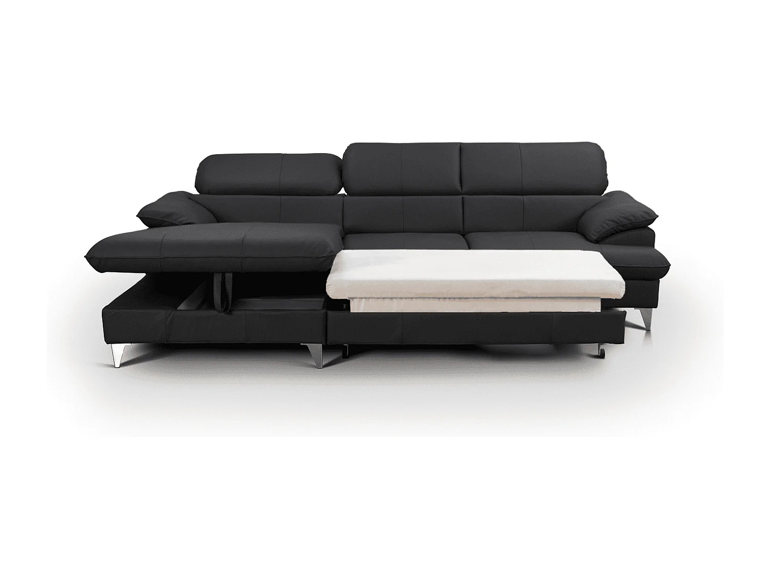 MYHOMELANDO David hoekbank echt leer – L-vorm met slaapfunctie, opbergruimte en verstelbare hoofdsteunen