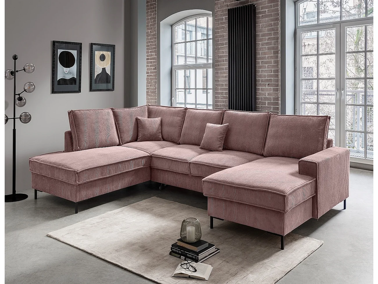 MYHOMELANDO Jerome woonlandschap – U-vorm met slaapfunctie en opbergruimte, cordstof