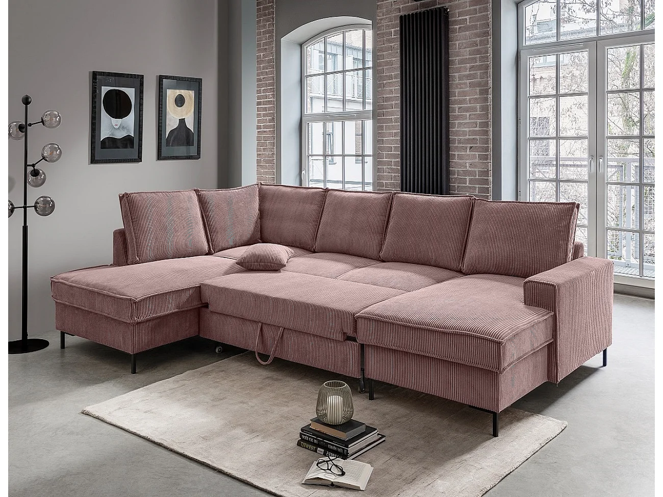 MYHOMELANDO Jerome woonlandschap – U-vorm met slaapfunctie en opbergruimte, cordstof