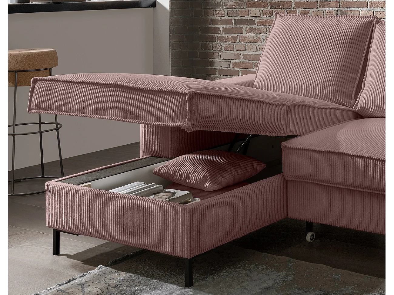 MYHOMELANDO Jerome woonlandschap – U-vorm met slaapfunctie en opbergruimte, cordstof