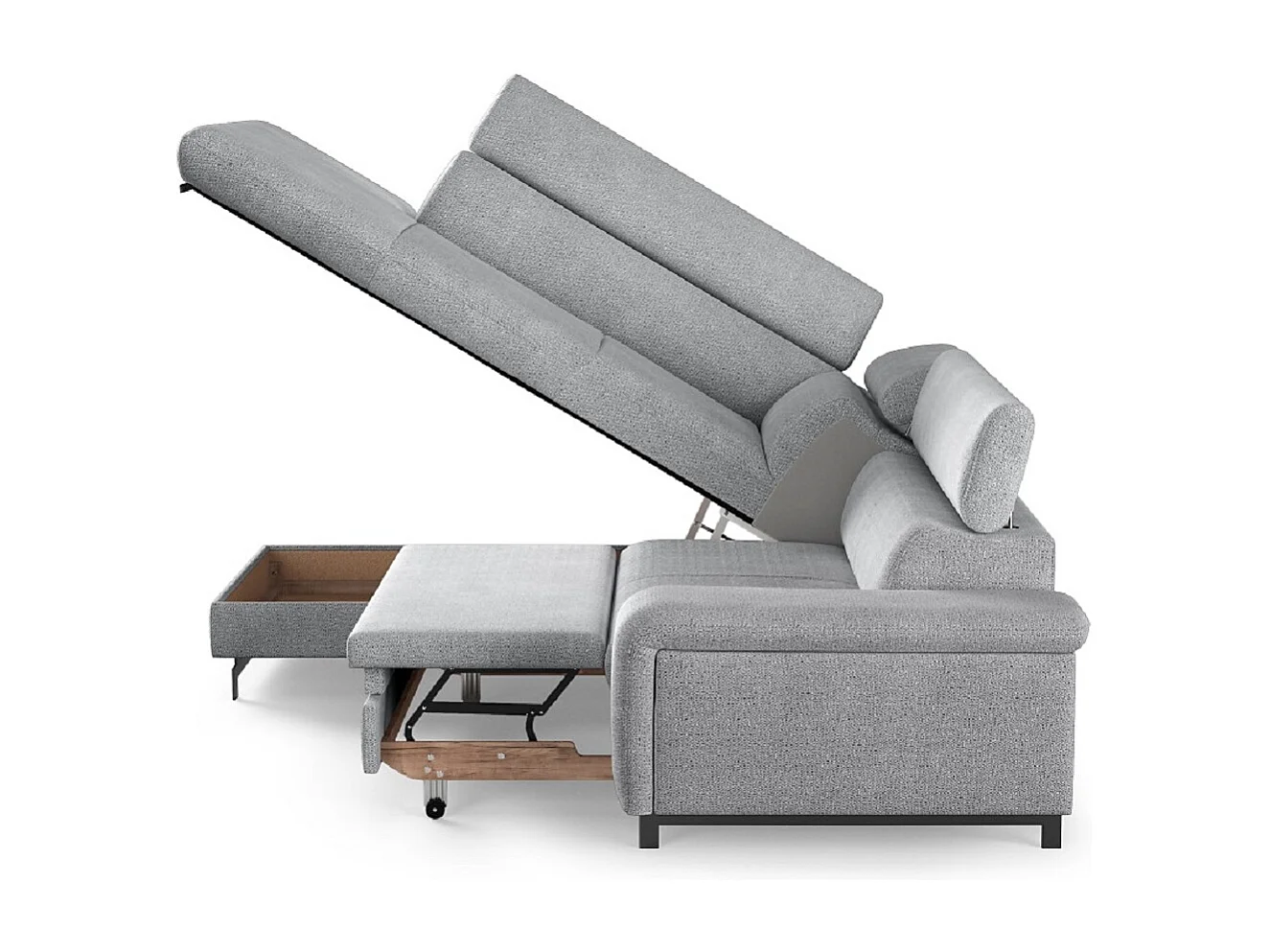 MYHOMELANDO Emma hoekbank – L-vorm met slaapfunctie en opbergruimte, verstelbare hoofdsteunen