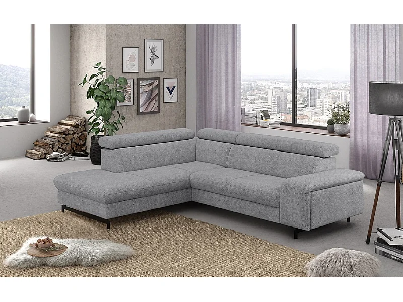 MYHOMELANDO Emma canapé d’angle – forme en L avec fonction couchage et coffre de rangement, appuie-têtes réglables