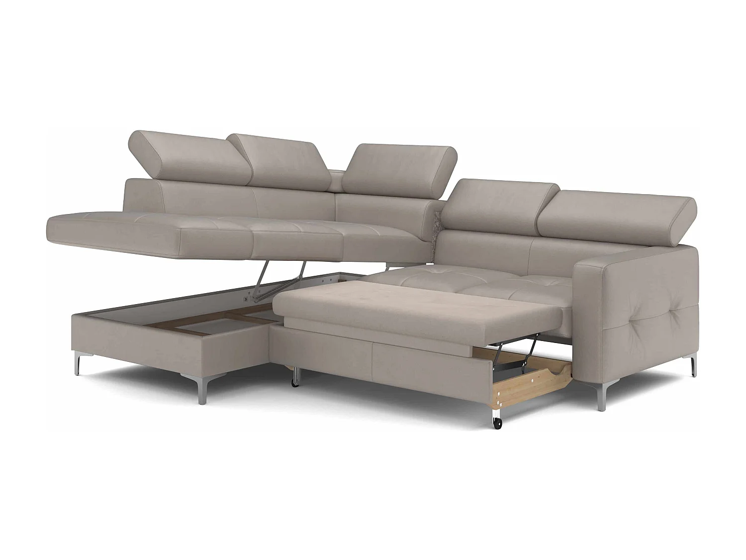 MYHOMELANDO Sammy echt leren hoekbank – L-vorm met slaapfunctie en opbergruimte