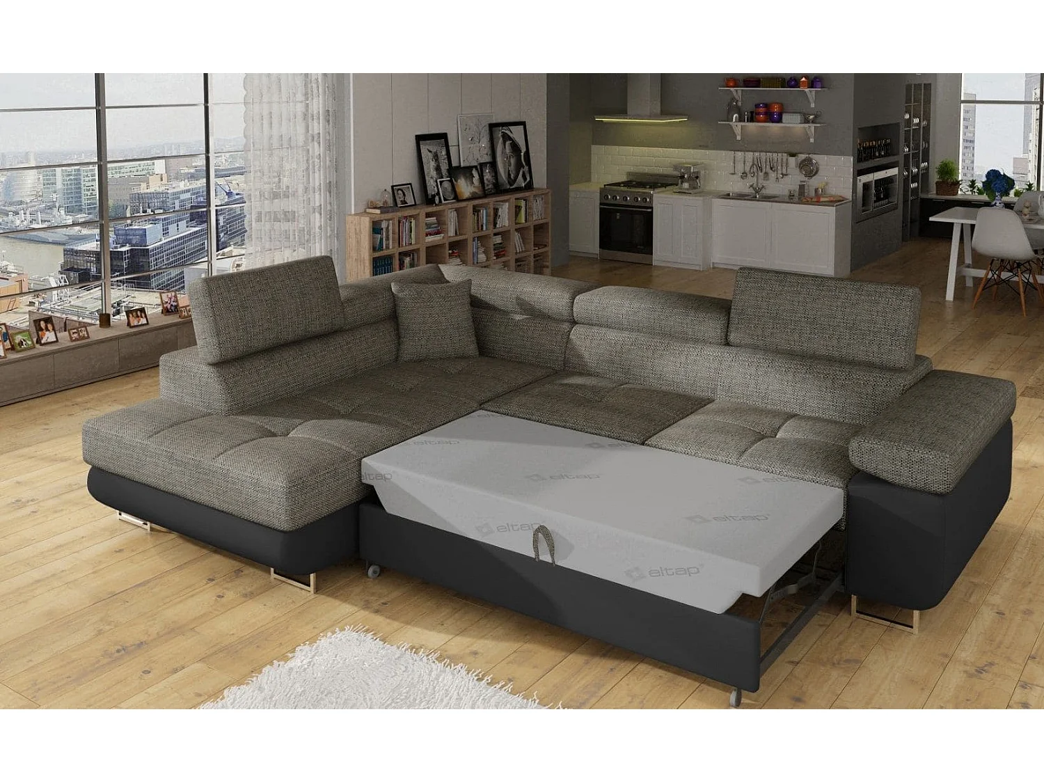 MYHOMELANDO hoekbank Anton – L-vorm met slaapfunctie en opbergruimte, Berlin- & Soft-stof