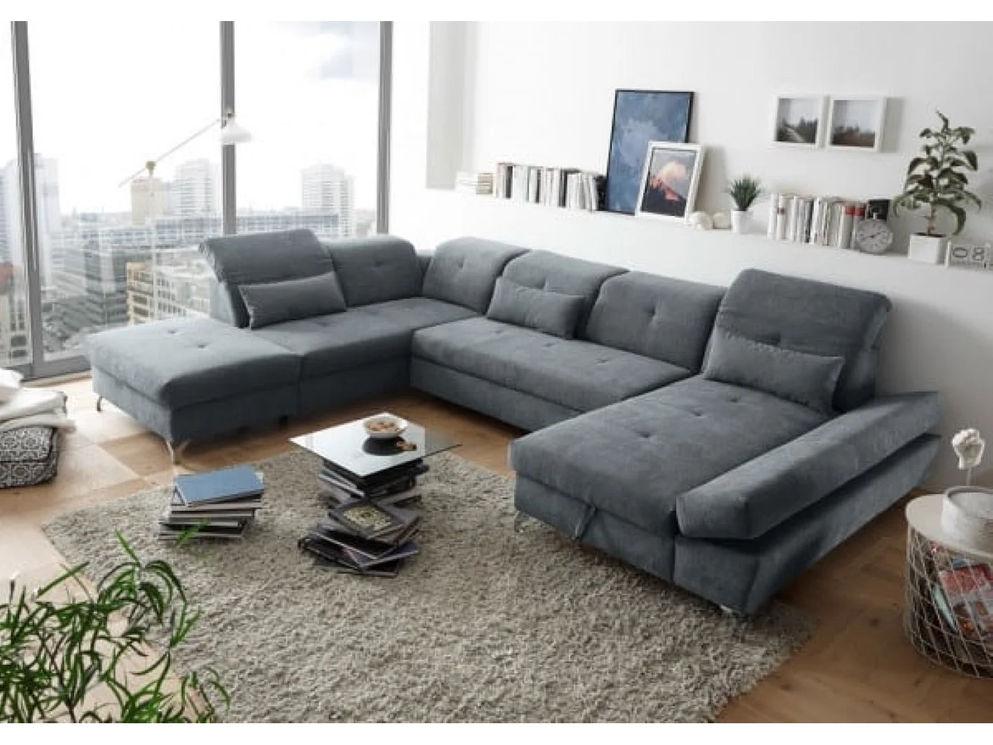 MYHOMELANDO Melfi Wohnlandschaft – U-Form mit Schlaffunktion und Bettkasten