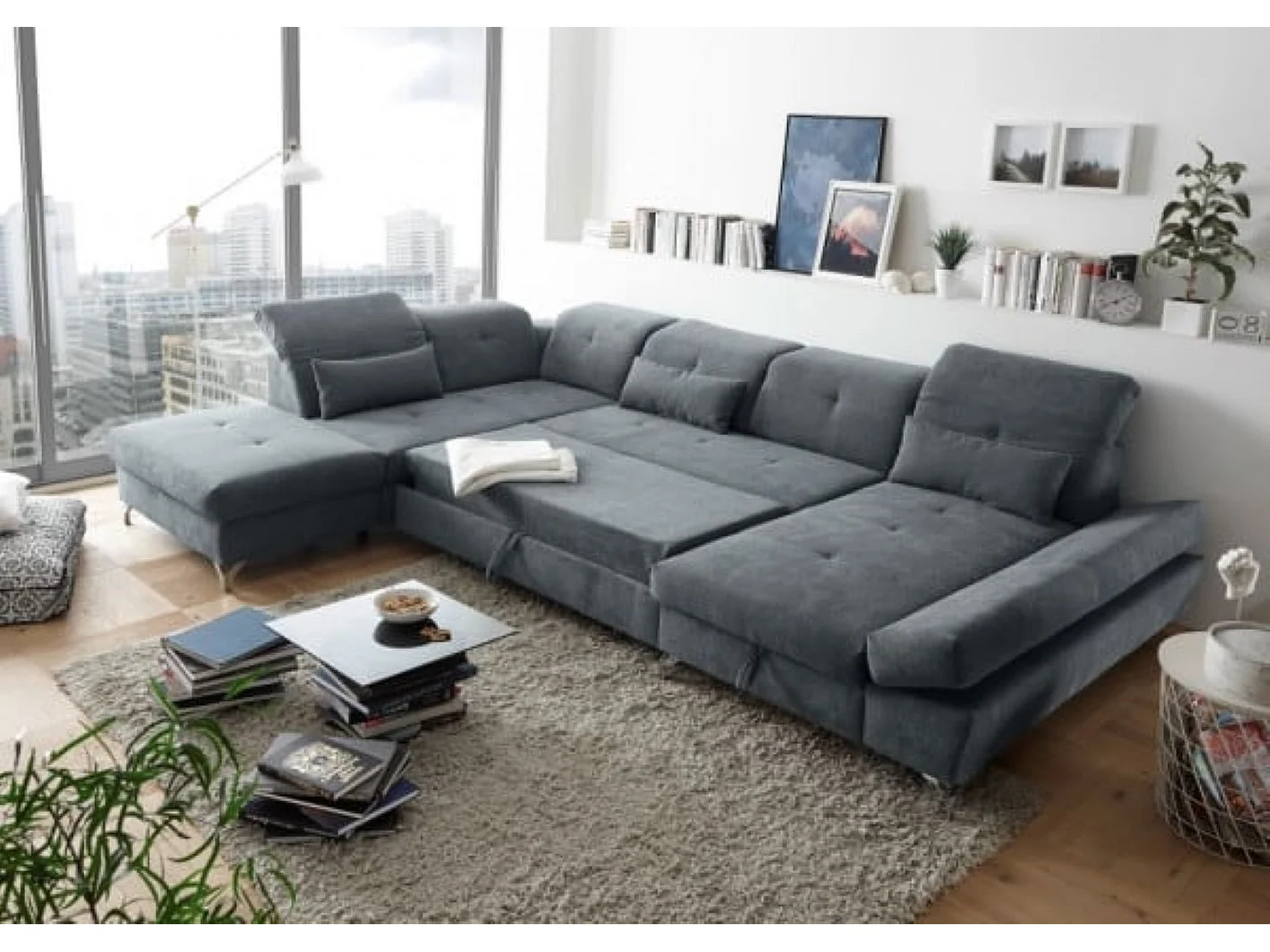 MYHOMELANDO Melfi Wohnlandschaft – U-Form mit Schlaffunktion und Bettkasten