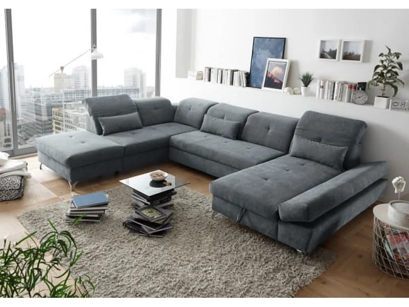 MYHOMELANDO Melfi Wohnlandschaft – U-Form mit Schlaffunktion und Bettkasten