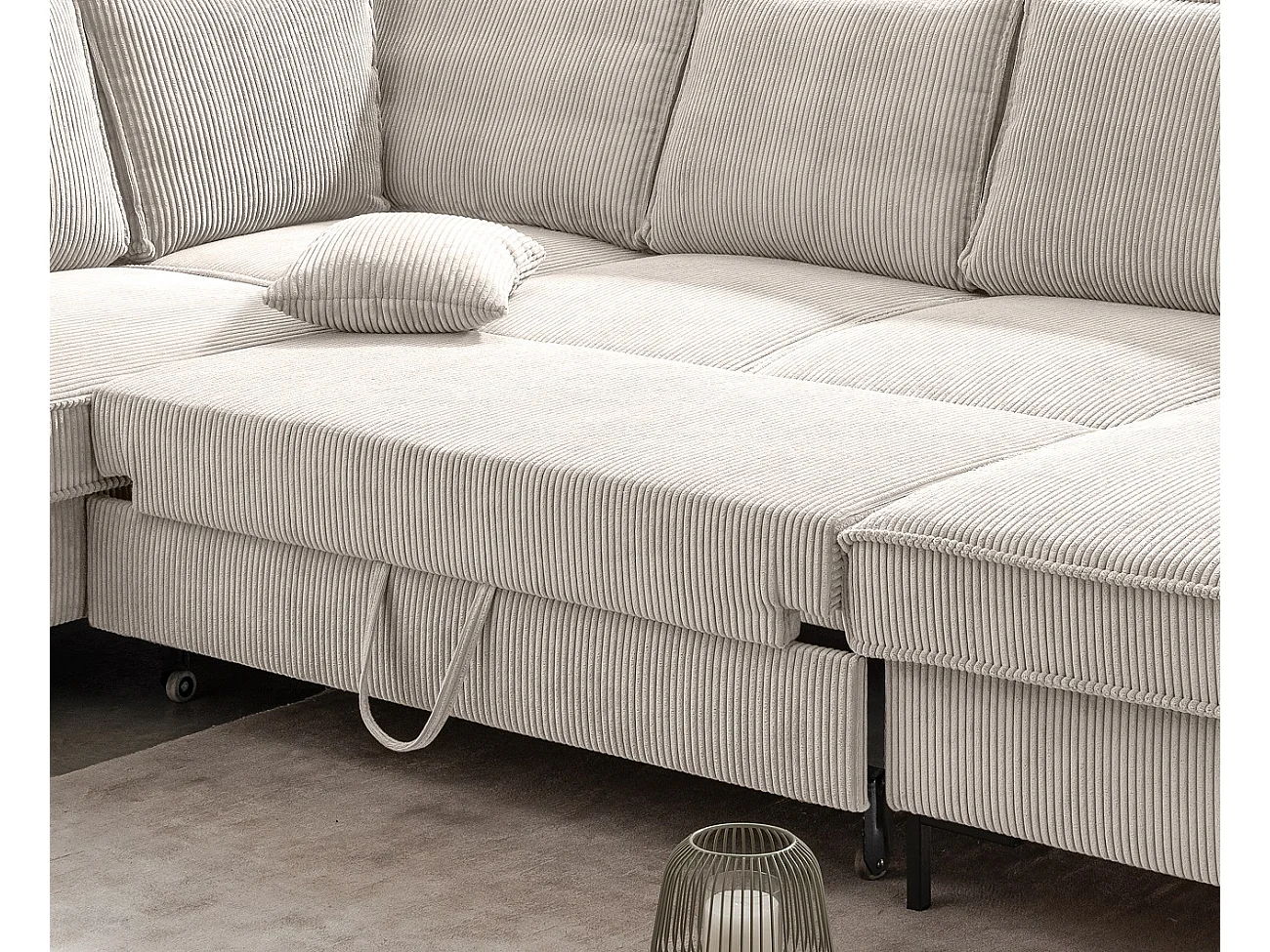 MYHOMELANDO Jerome Wohnlandschaft – U-Form Schlaffunktion und Bettkasten, Cordstoff