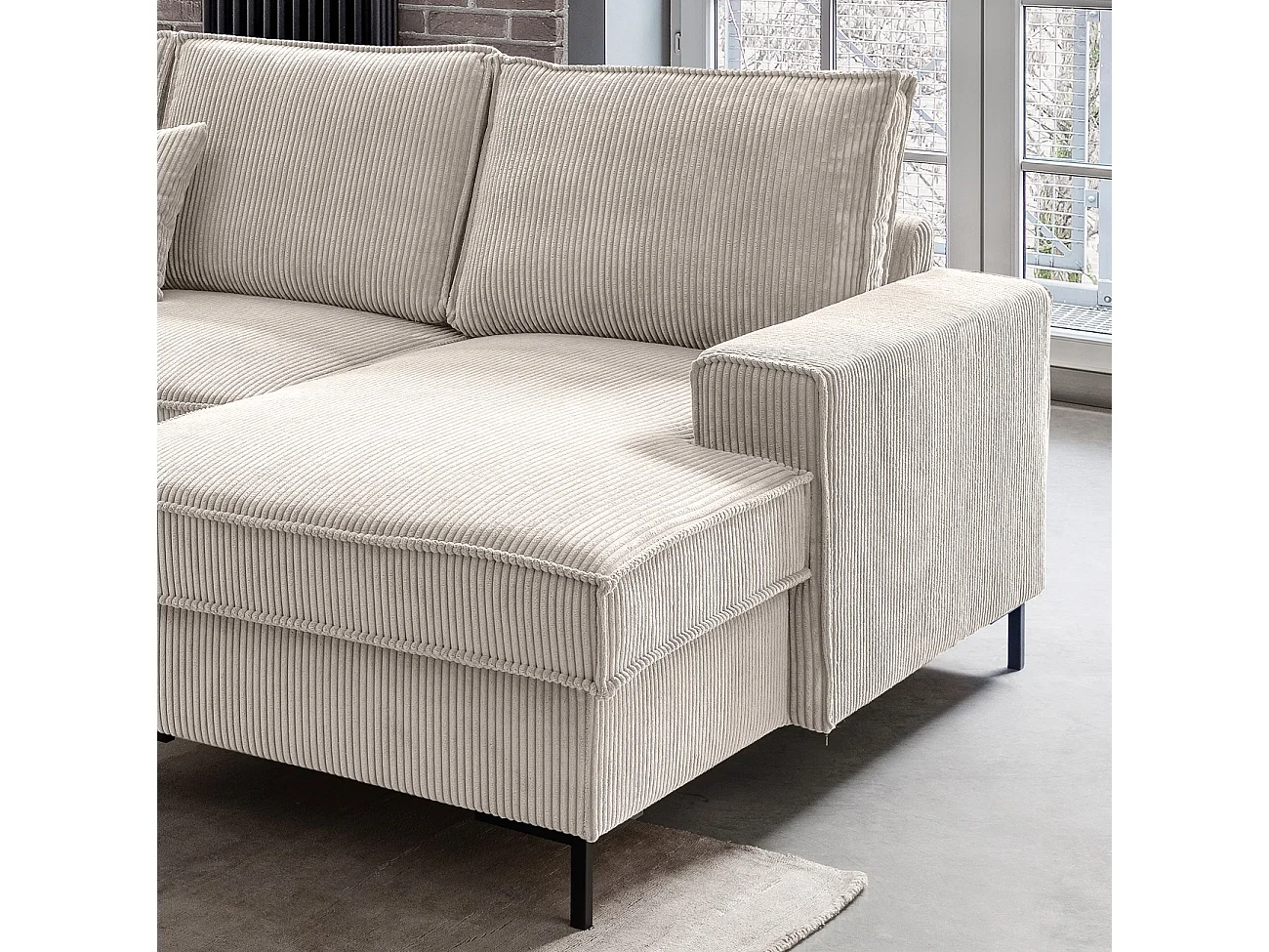 MYHOMELANDO Jerome Wohnlandschaft – U-Form Schlaffunktion und Bettkasten, Cordstoff