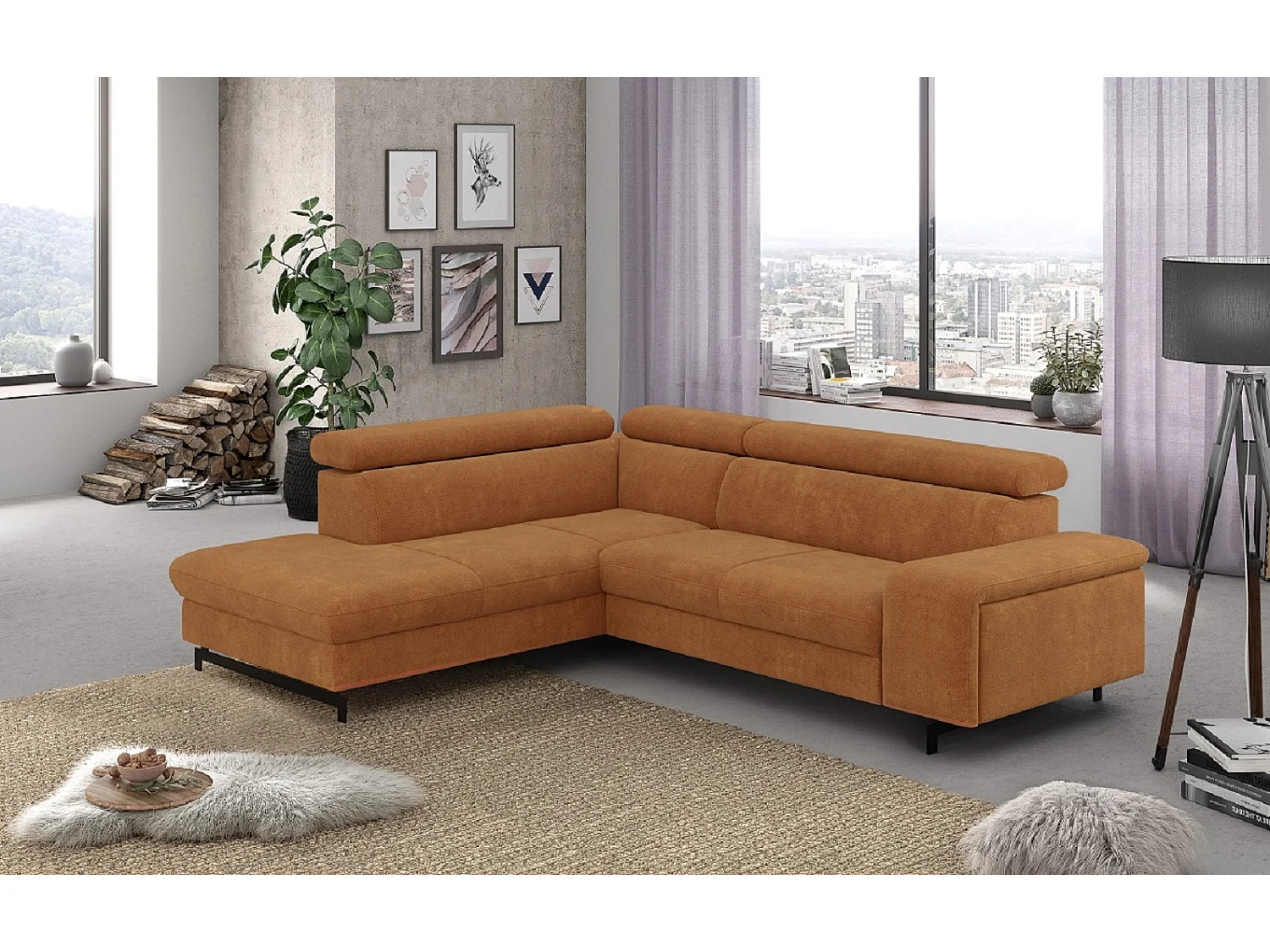 MYHOMELANDO Emma hoekbank – L-vorm met slaapfunctie en opbergruimte, verstelbare hoofdsteunen