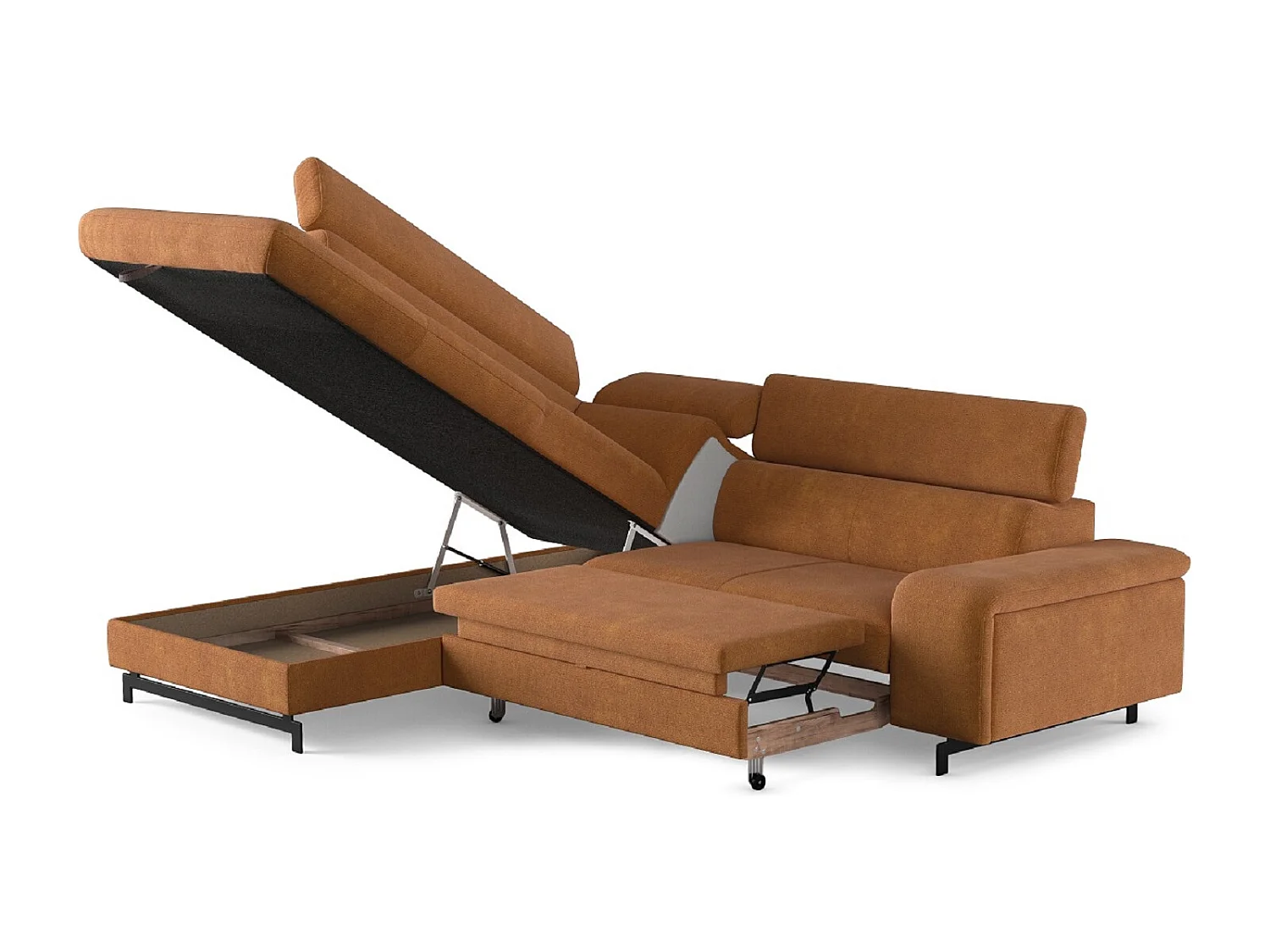 MYHOMELANDO Emma hoekbank – L-vorm met slaapfunctie en opbergruimte, verstelbare hoofdsteunen