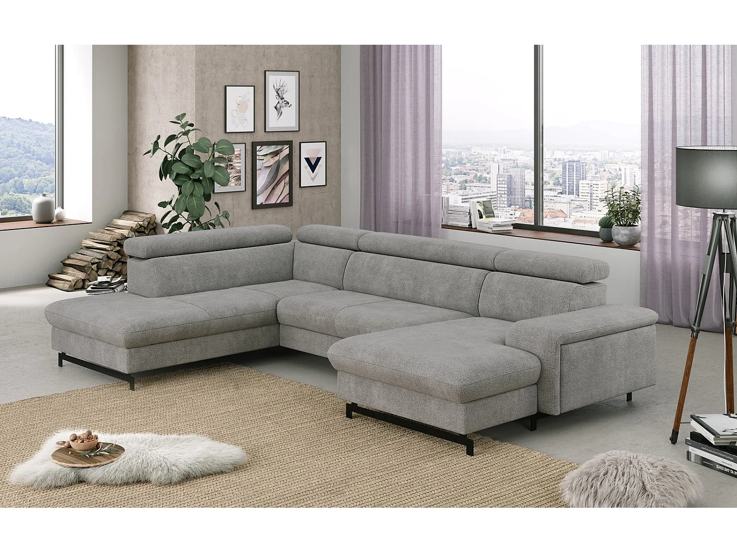 MYHOMELANDO Emma woonlandschap – U-vorm met slaapfunctie en opbergruimte, Orlando-stof