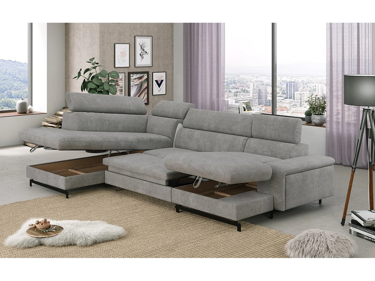 MYHOMELANDO Emma woonlandschap – U-vorm met slaapfunctie en opbergruimte, Orlando-stof