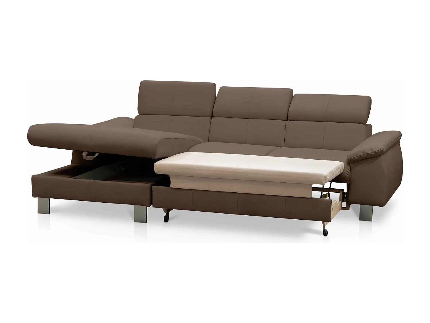 MYHOMELANDO Micky Ecksofa Echtleder – L‑Form mit Schlaffunktion und Bettkasten