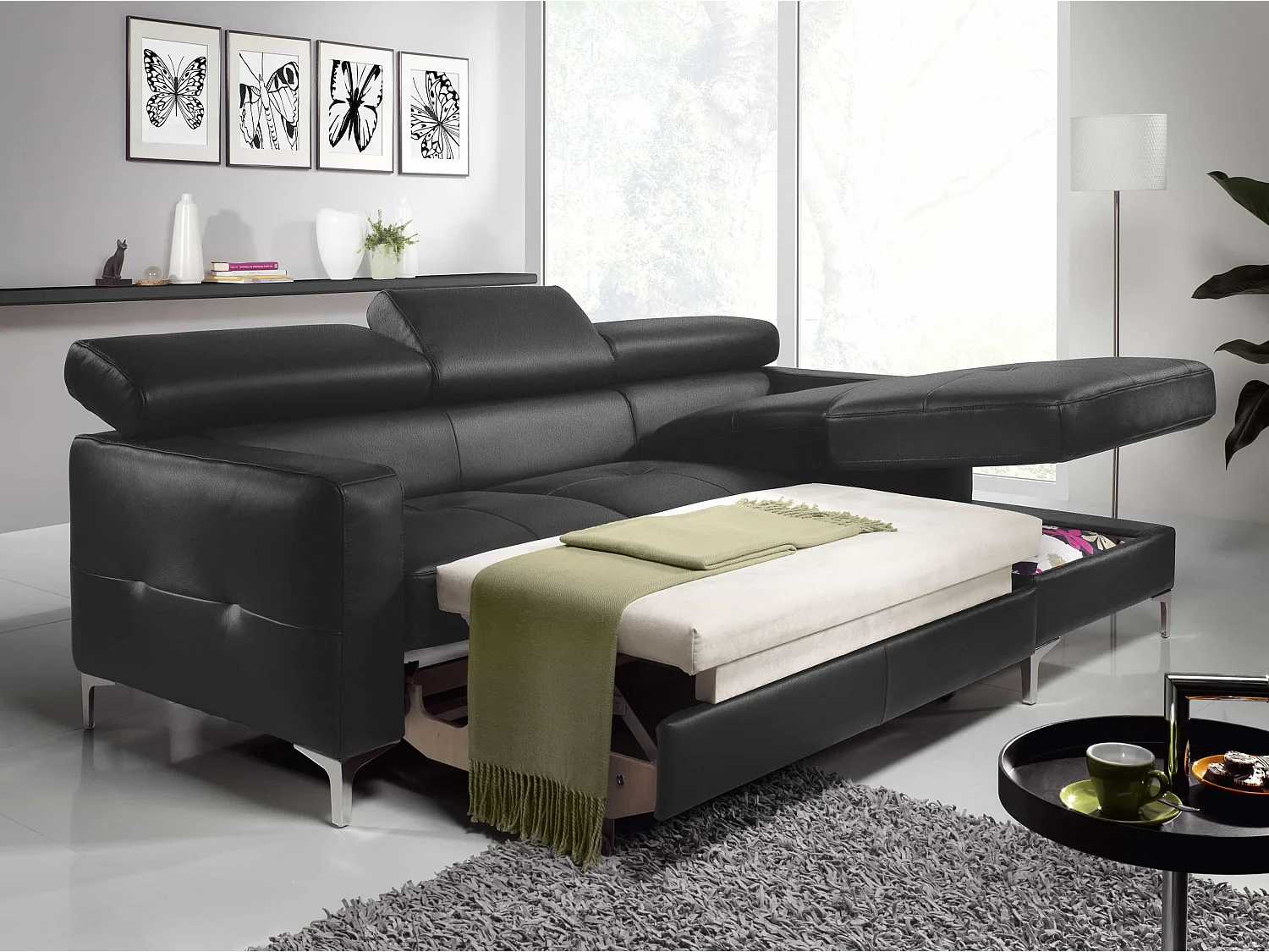 MYHOMELANDO Sammy echt leren hoekbank – L-vorm met recamière, slaapfunctie en opbergruimte