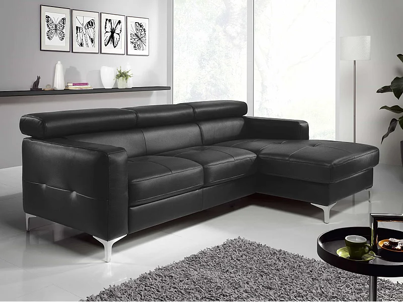 MYHOMELANDO Sammy Echtleder Ecksofa – L-Form Recamiere mit Schlaffunktion und Bettkasten