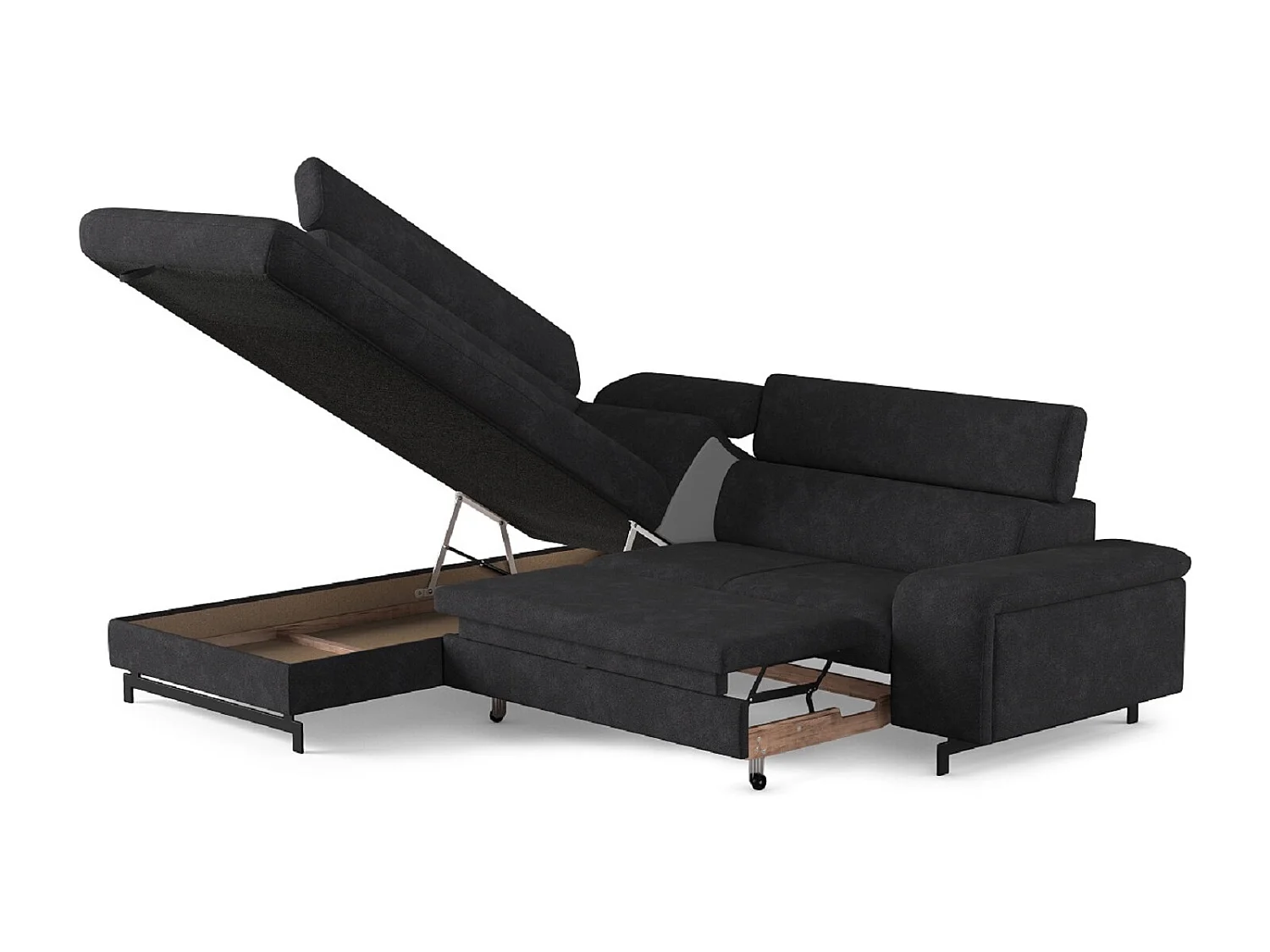 MYHOMELANDO Emma hoekbank – L-vorm met slaapfunctie en opbergruimte, verstelbare hoofdsteunen