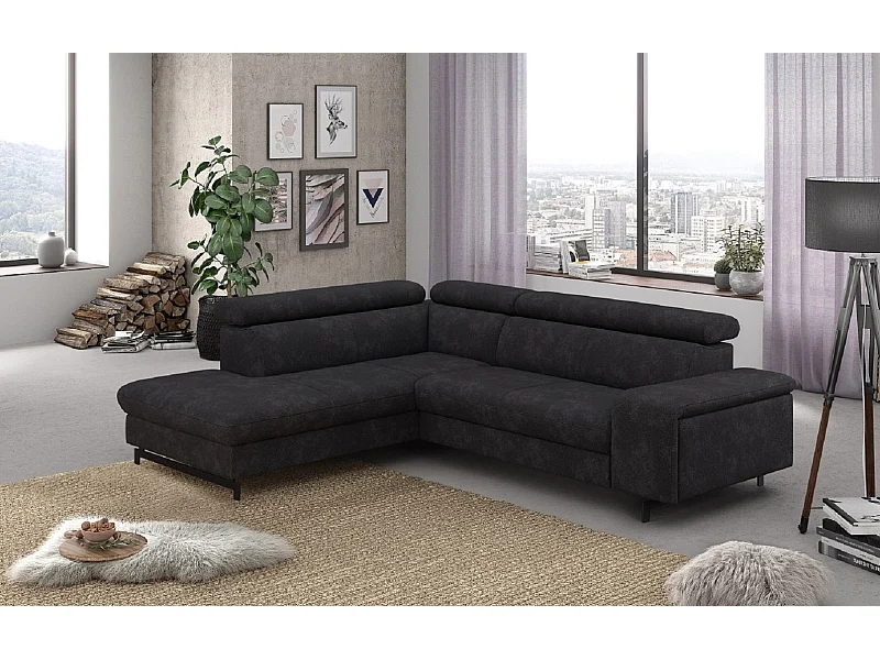 MYHOMELANDO Emma canapé d’angle – forme en L avec fonction couchage et coffre de rangement, appuie-têtes réglables