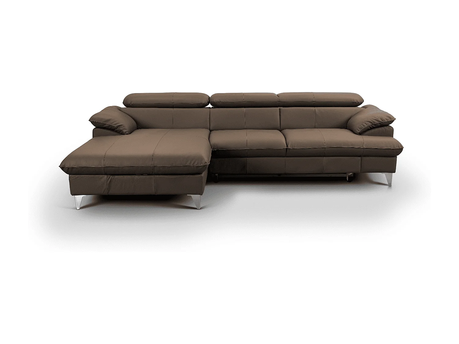 MYHOMELANDO David Ecksofa Echtleder – L-Form mit Schlaffunktion, Bettkasten und verstellbaren Kopfstützen