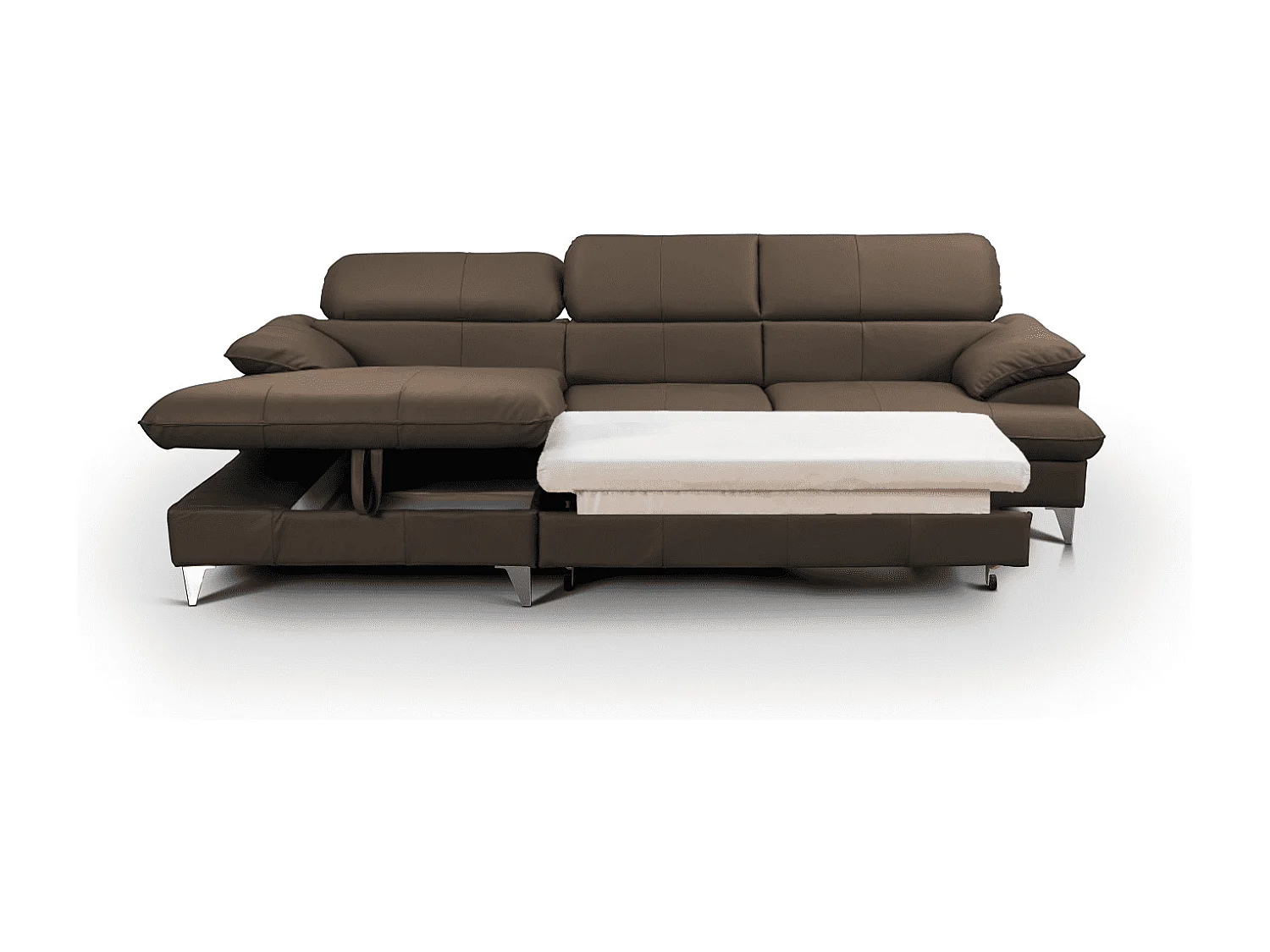 MYHOMELANDO David Ecksofa Echtleder – L-Form mit Schlaffunktion, Bettkasten und verstellbaren Kopfstützen