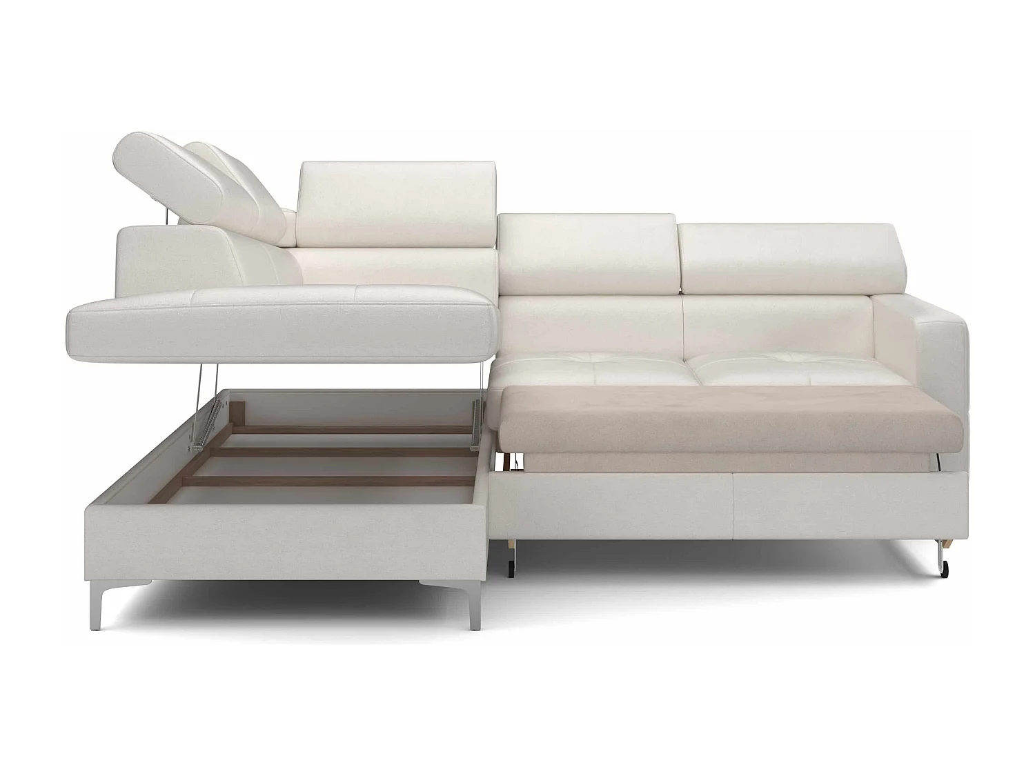 MYHOMELANDO Sammy echt leren hoekbank – L-vorm met slaapfunctie en opbergruimte