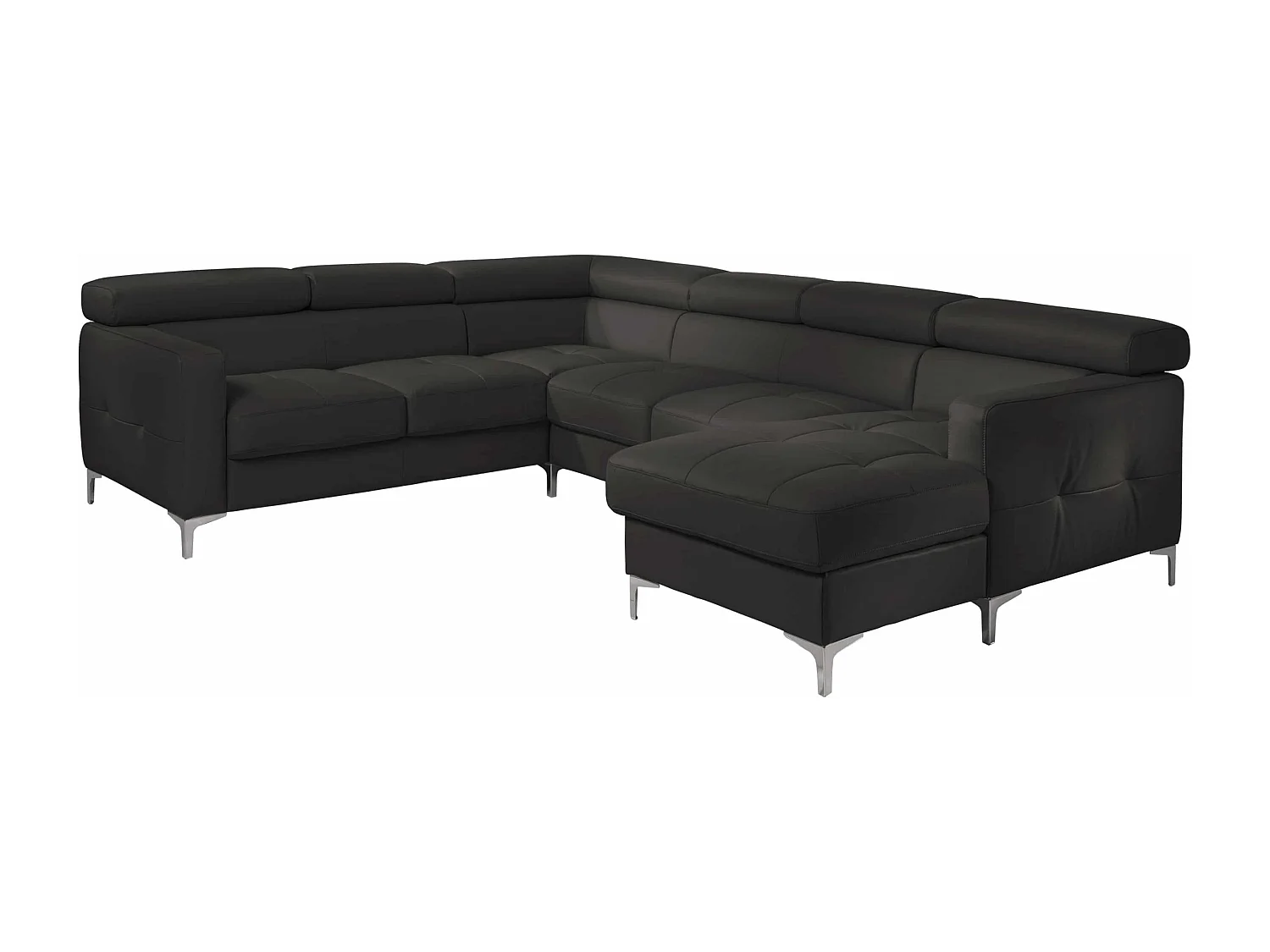 MYHOMELANDO Sammy Echtleder Wohnlandschaft – U-Form mit Schlaffunktion, Bettkasten und verstellbaren Kopfstützen