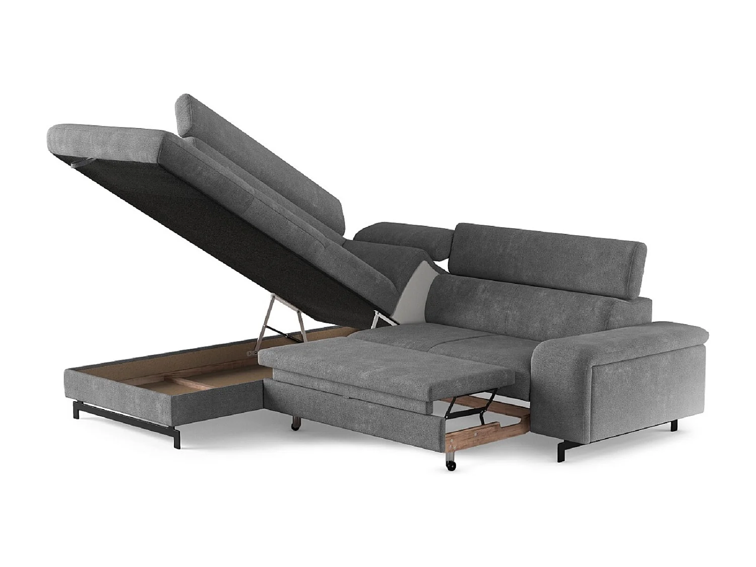 MYHOMELANDO Emma hoekbank – L-vorm met slaapfunctie en opbergruimte, verstelbare hoofdsteunen