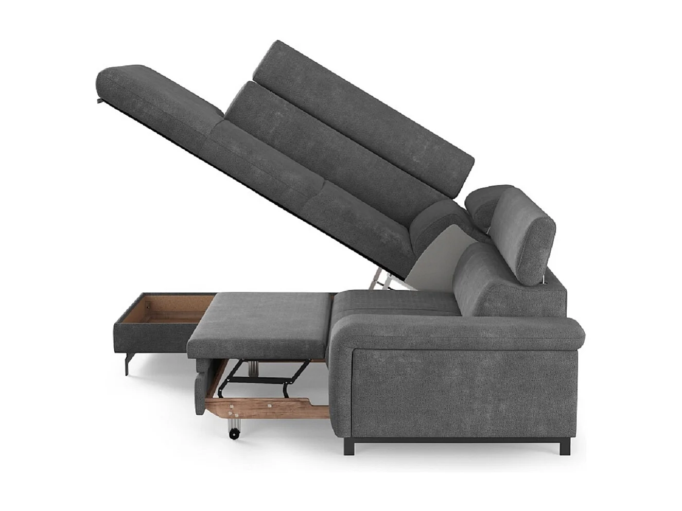MYHOMELANDO Emma hoekbank – L-vorm met slaapfunctie en opbergruimte, verstelbare hoofdsteunen