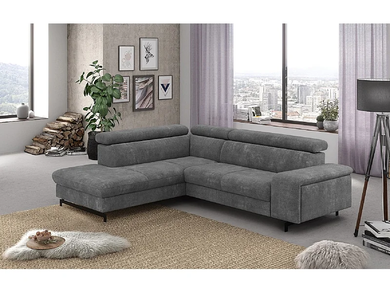 MYHOMELANDO Emma canapé d’angle – forme en L avec fonction couchage et coffre de rangement, appuie-têtes réglables