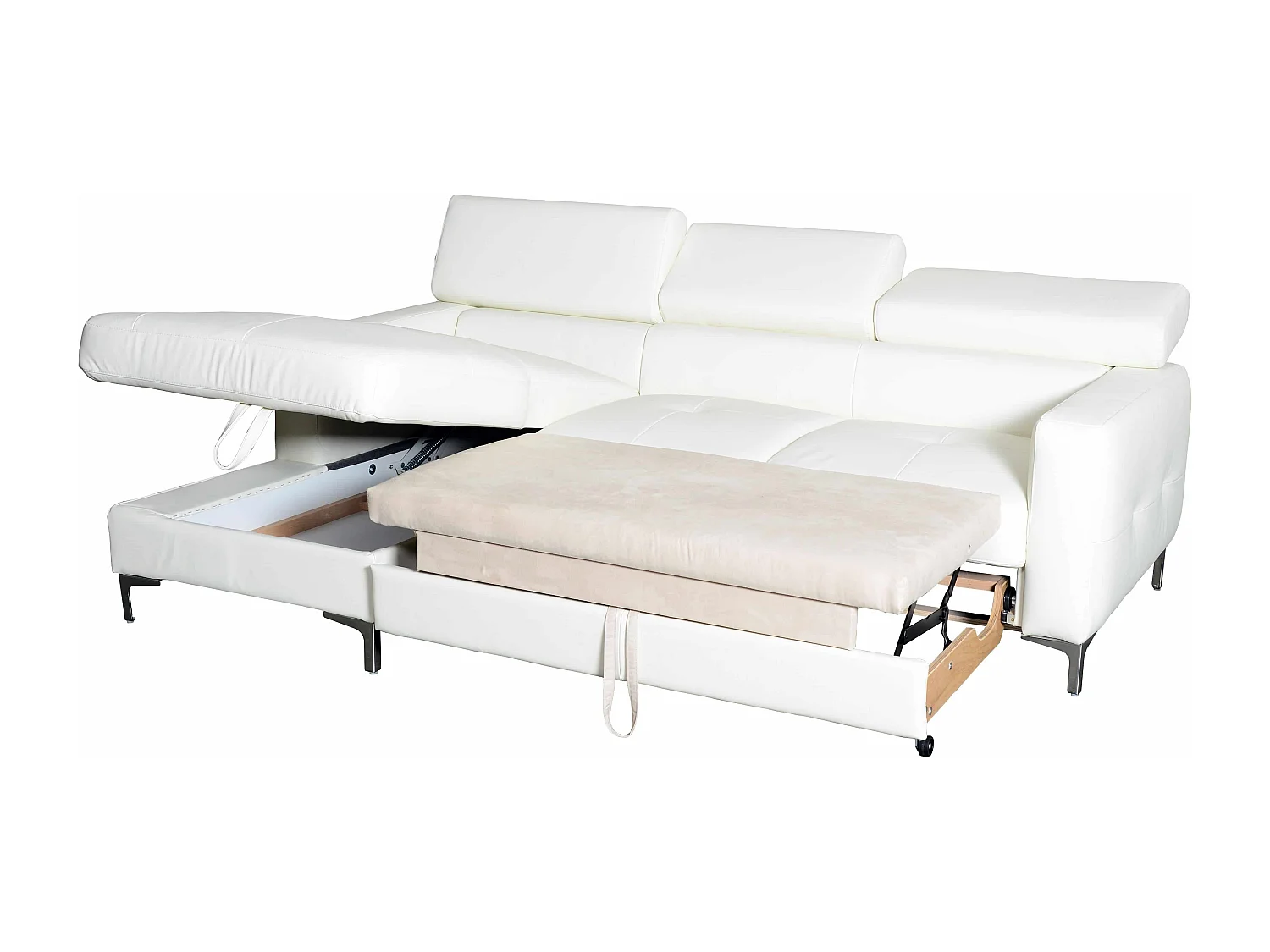 MYHOMELANDO Sammy echt leren hoekbank – L-vorm met recamière, slaapfunctie en opbergruimte