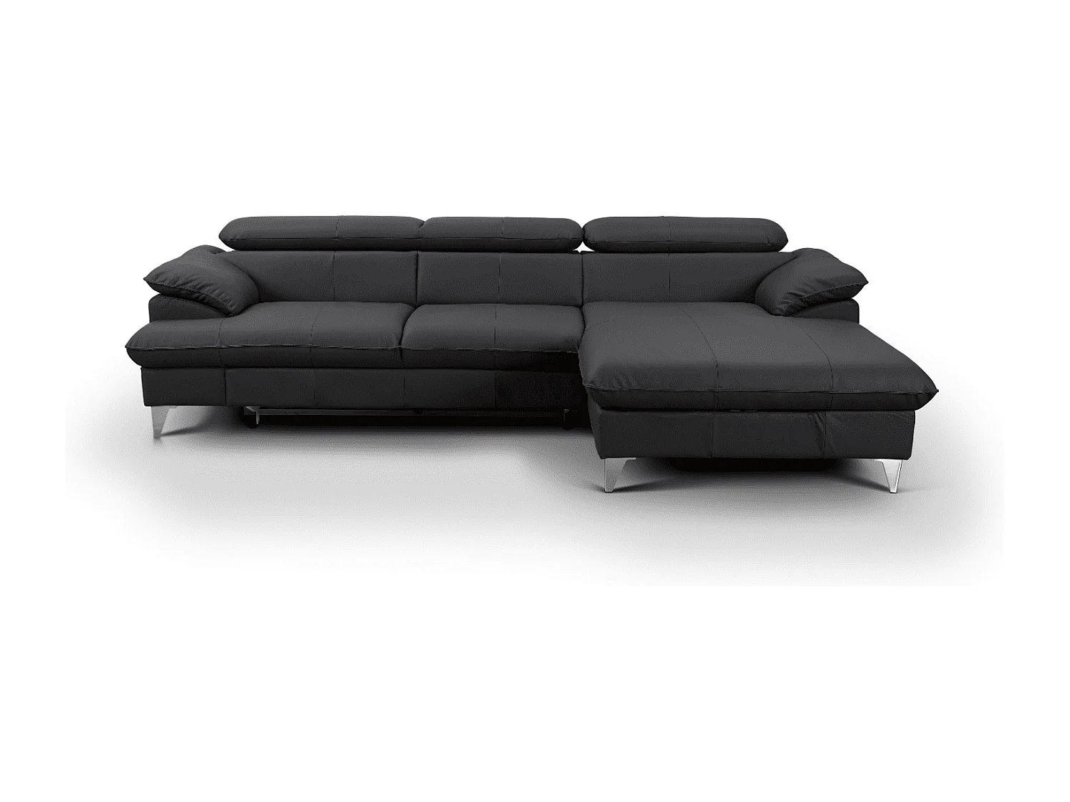 MYHOMELANDO David hoekbank echt leer – L-vorm met slaapfunctie, opbergruimte en verstelbare hoofdsteunen