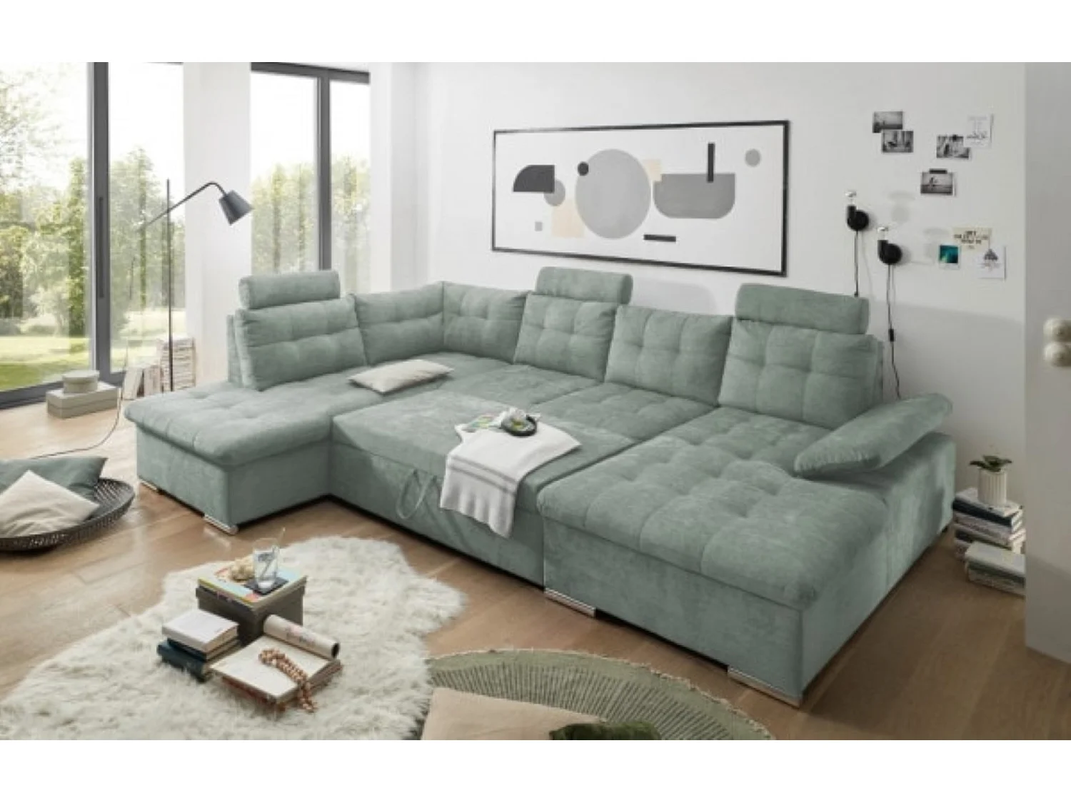 MYHOMELANDO Brest Wohnlandschaft – U-Form mit Schlaffunktion und Bettkasten