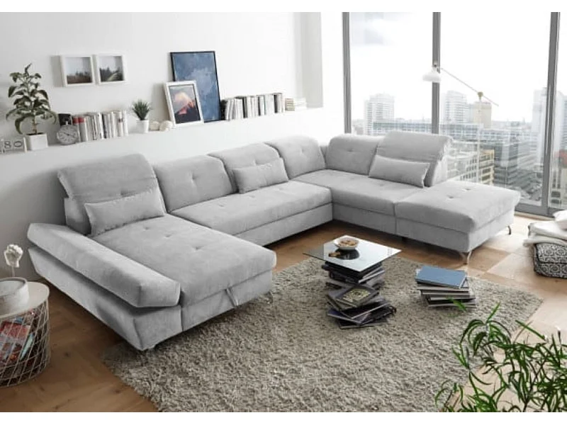 MYHOMELANDO Melfi Wohnlandschaft – U-Form mit Schlaffunktion und Bettkasten