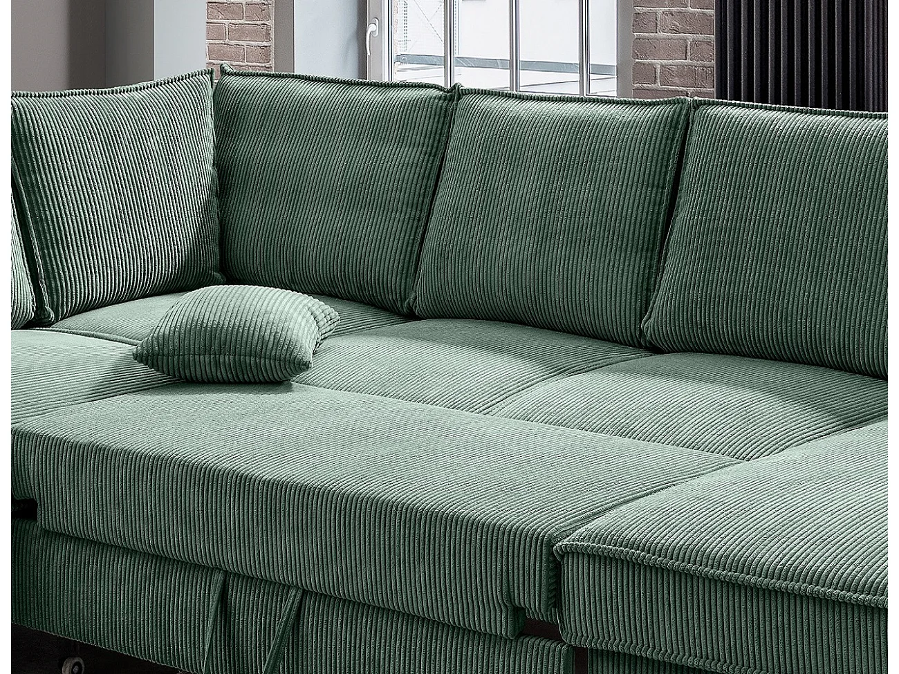 MYHOMELANDO Jerome Wohnlandschaft – U-Form Schlaffunktion und Bettkasten, Cordstoff