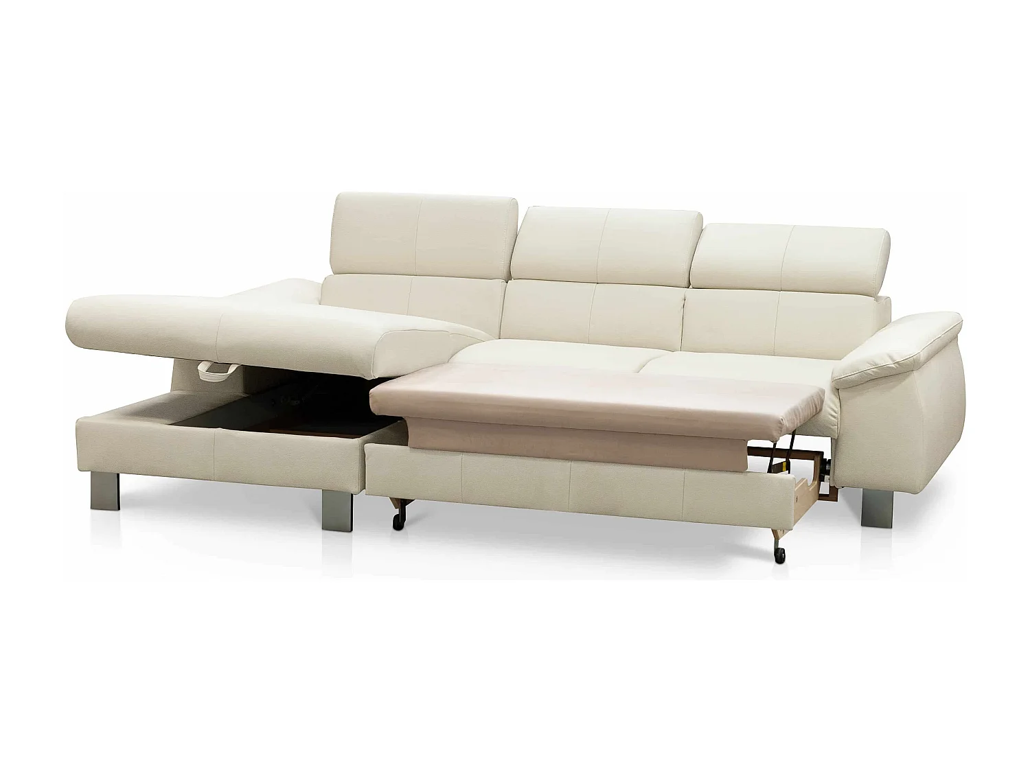 MYHOMELANDO Micky Ecksofa Echtleder – L‑Form mit Schlaffunktion und Bettkasten