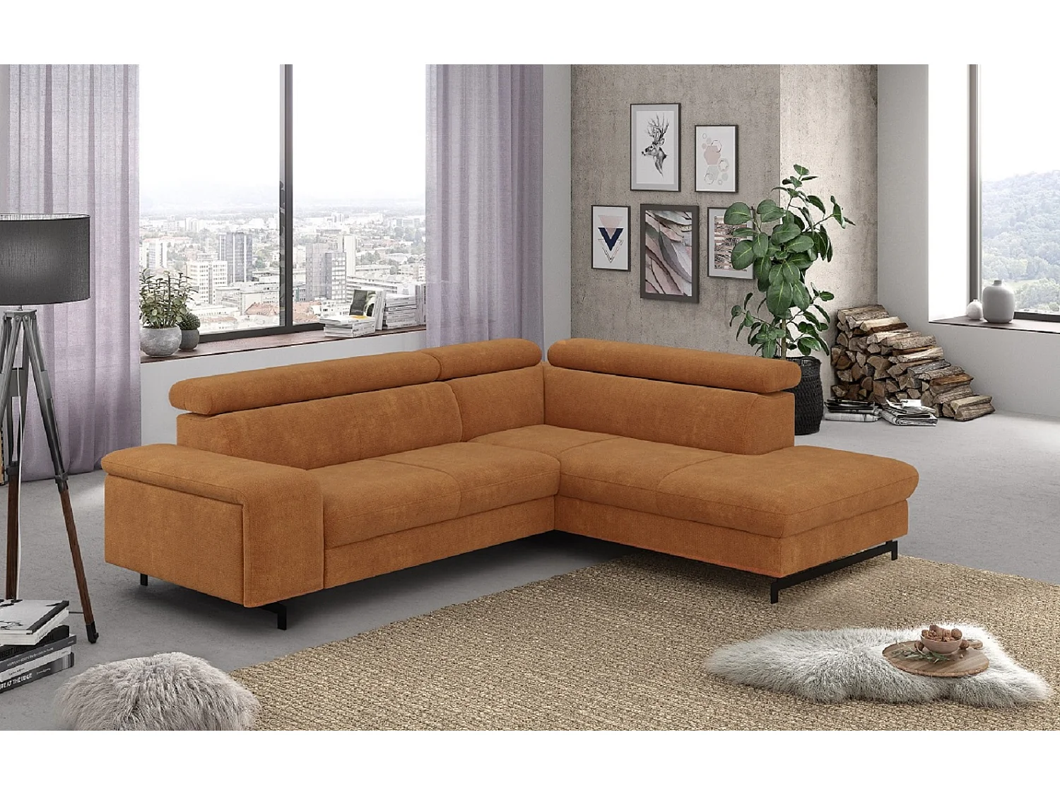 MYHOMELANDO Emma hoekbank – L-vorm met slaapfunctie en opbergruimte, verstelbare hoofdsteunen