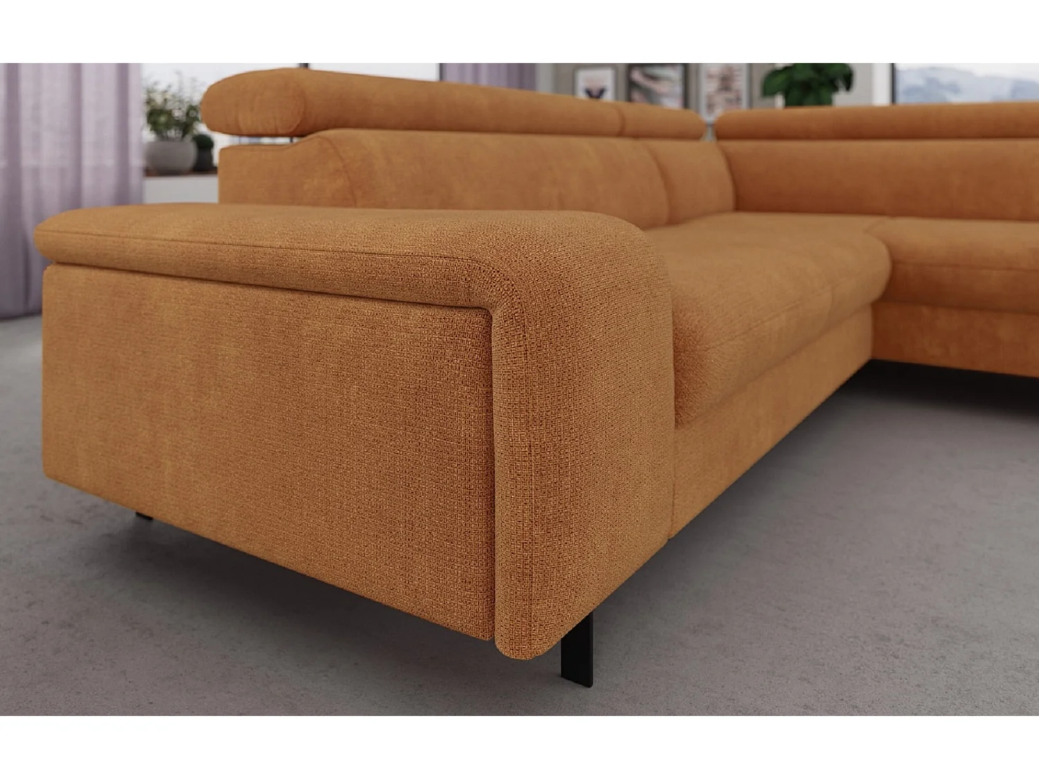 MYHOMELANDO Emma hoekbank – L-vorm met slaapfunctie en opbergruimte, verstelbare hoofdsteunen