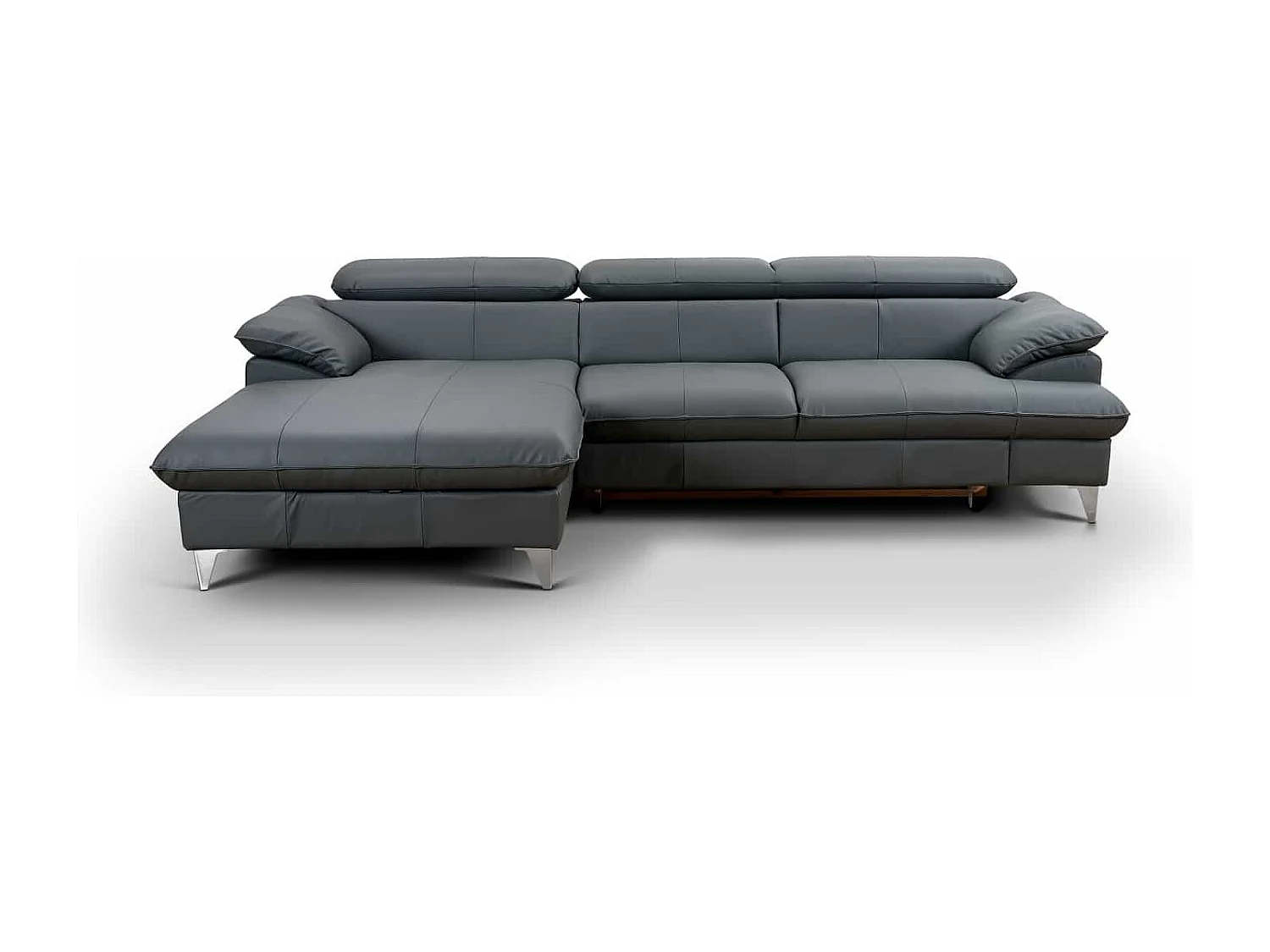 MYHOMELANDO David hoekbank echt leer – L-vorm met slaapfunctie, opbergruimte en verstelbare hoofdsteunen