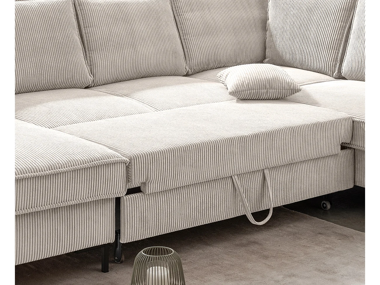 MYHOMELANDO Jerome Wohnlandschaft – U-Form Schlaffunktion und Bettkasten, Cordstoff