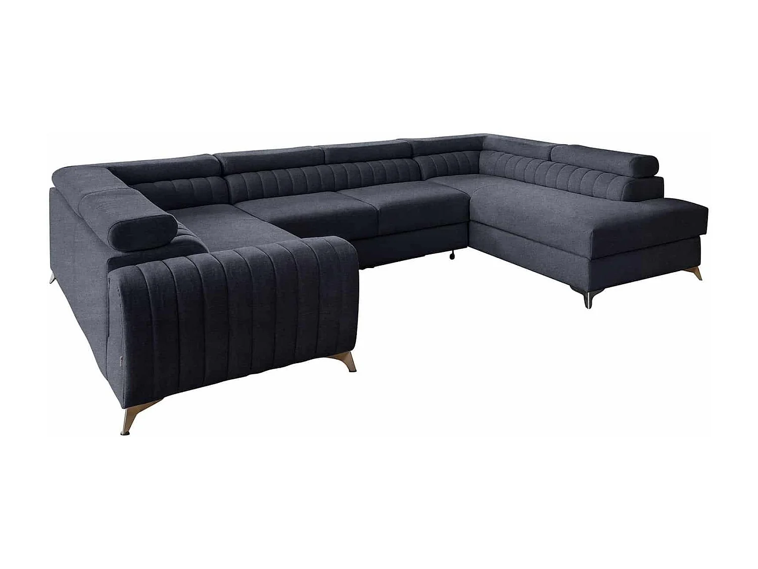 MYHOMELANDO Louis canapé panoramique – forme en U avec fonction couchage et coffre de rangement, tissu Poco