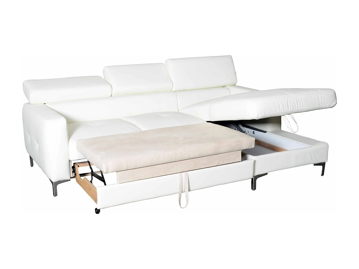 MYHOMELANDO Sammy echt leren hoekbank – L-vorm met recamière, slaapfunctie en opbergruimte