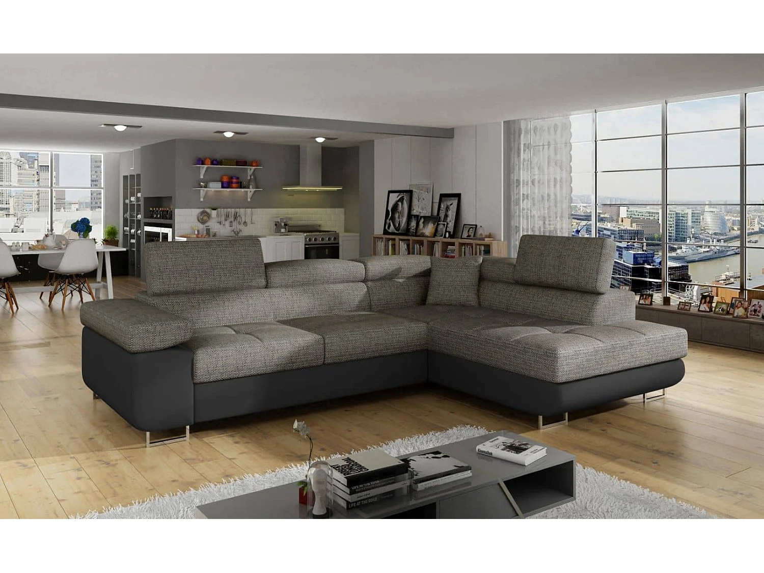 MYHOMELANDO hoekbank Anton – L-vorm met slaapfunctie en opbergruimte, Berlin- & Soft-stof