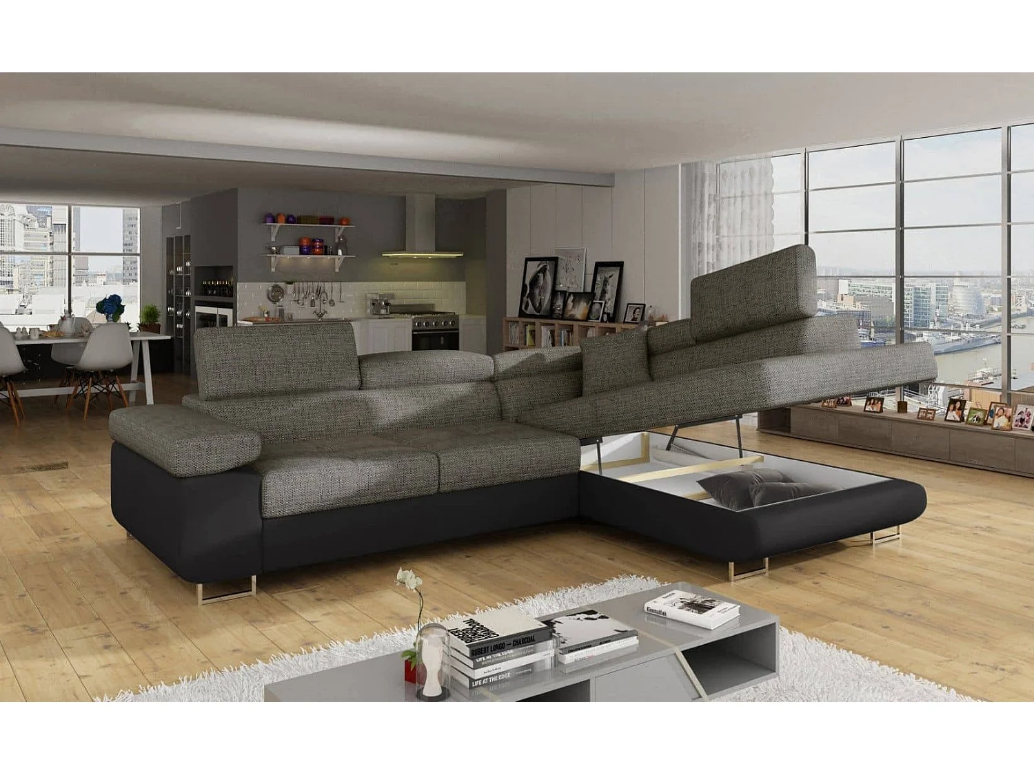 MYHOMELANDO hoekbank Anton – L-vorm met slaapfunctie en opbergruimte, Berlin- & Soft-stof