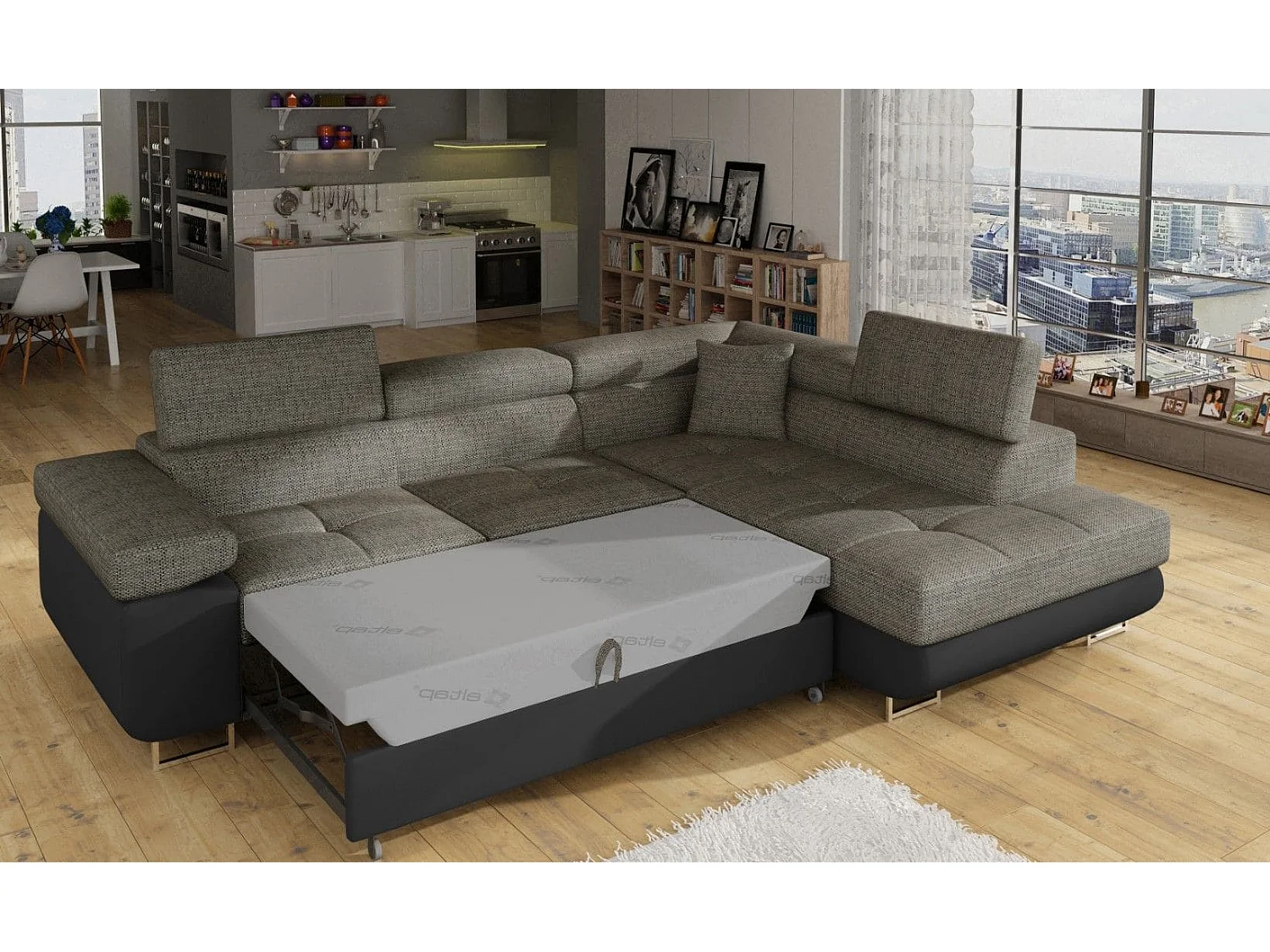 MYHOMELANDO hoekbank Anton – L-vorm met slaapfunctie en opbergruimte, Berlin- & Soft-stof